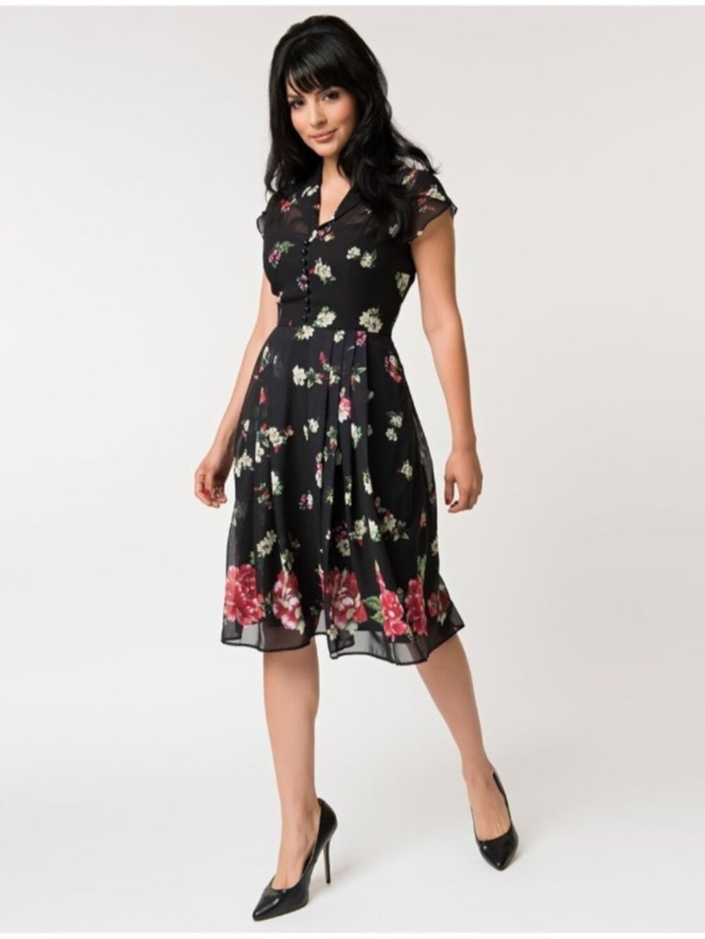 Hell Bunny Jolie Papillon Floral Butterfly Dress Black  M
